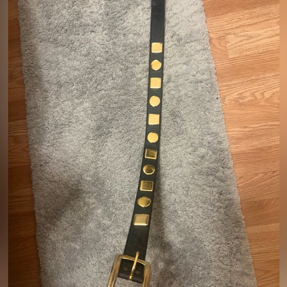 Vintage By George Details Brass Geometric Black Suede Belt EUC Size M 34